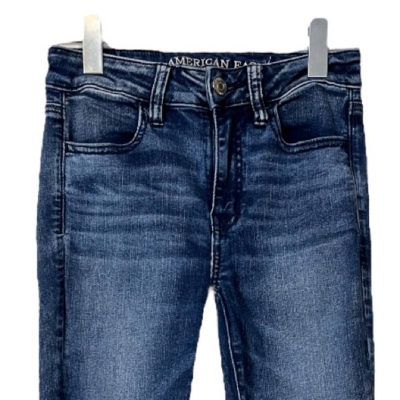 American Eagle Jeans Hi-Rise Jegging Crop Raw Released Hem Dark Wash Size 2 - Picture 4 of 9